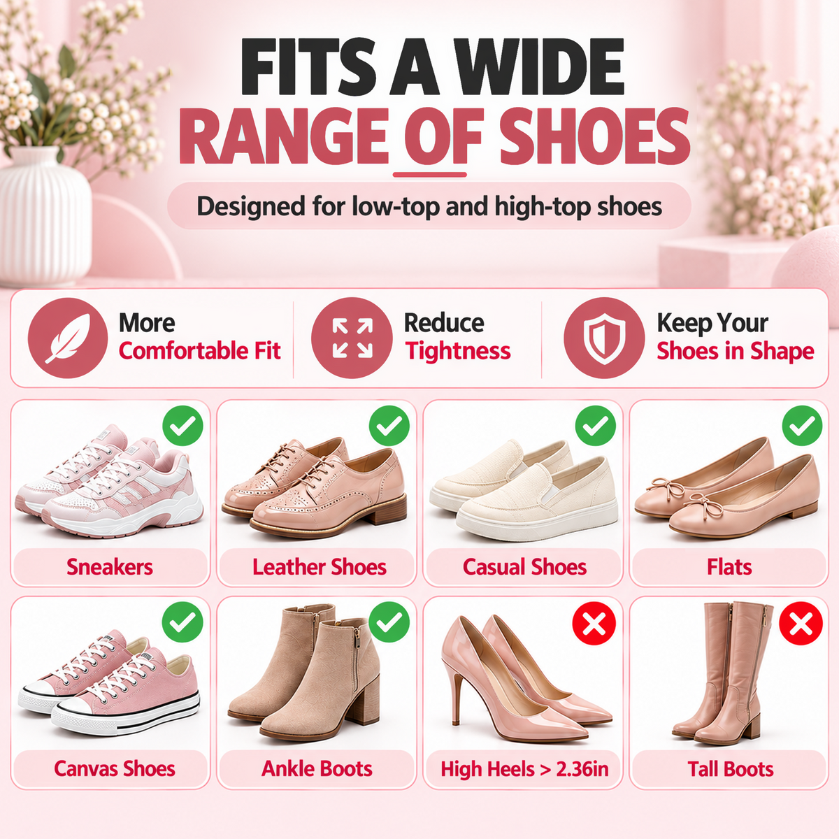 Agesis Shoe Stretcher Women, Boot Stretchers 4-Way Shoe Tree Adjustable Widener Expander Unisex Boots Stretcher Wide Feet (Small, Rose,2pcs)