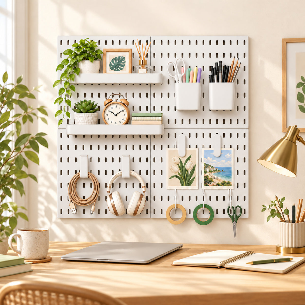 Agesis Peg Board Kit, 4-Pack Modular Pegboard Wall Organizer with Hooks and Bins, for Office, Kitchen, Craft Room and Garage, 22" x 22" Overall Size
