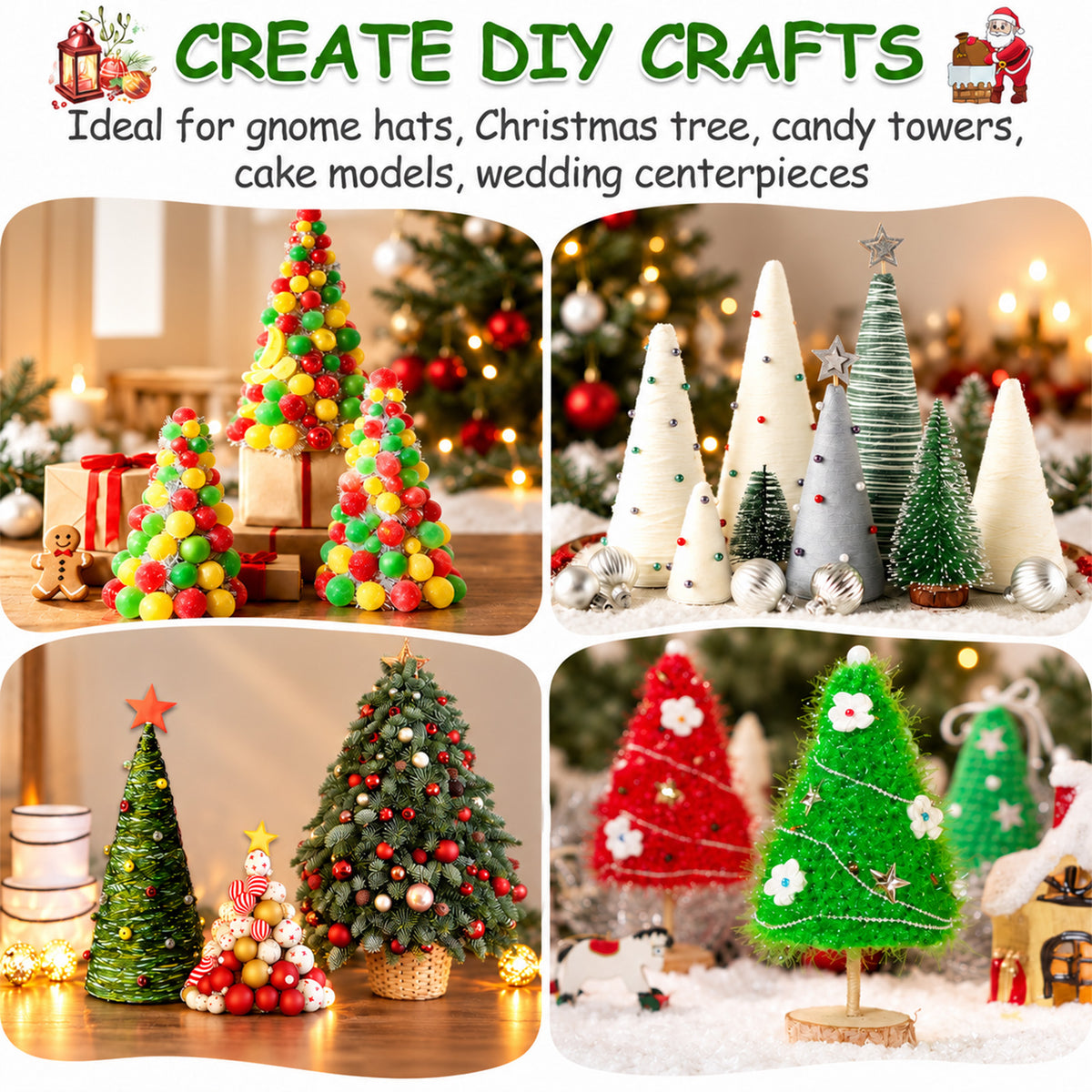 Agesis 14 pack Foam Cones for Crafts, 5 Size White Polystyrene Foam Tree Cones 9.8, 7.9, 5.6, 4.7, 3.1 inch Tall for Diy Art Projects, Christmas Trees, Gnomes, Holiday Decorations