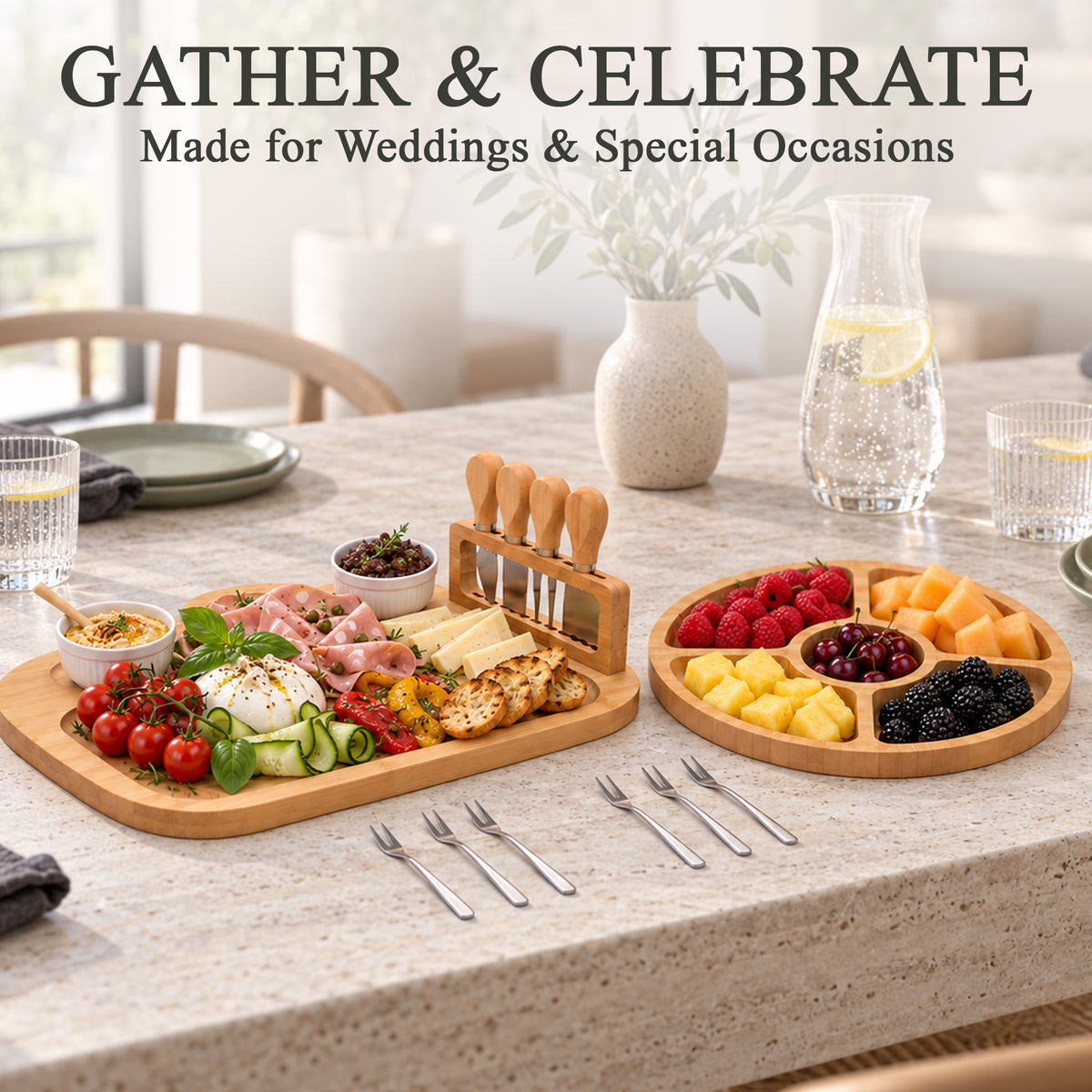 Agesis Large Charcuterie Board Set, Bamboo Cheese Board with Cheese Knife Set and Accessories, Cheese Platter for Entertaining, Parties and Gifts