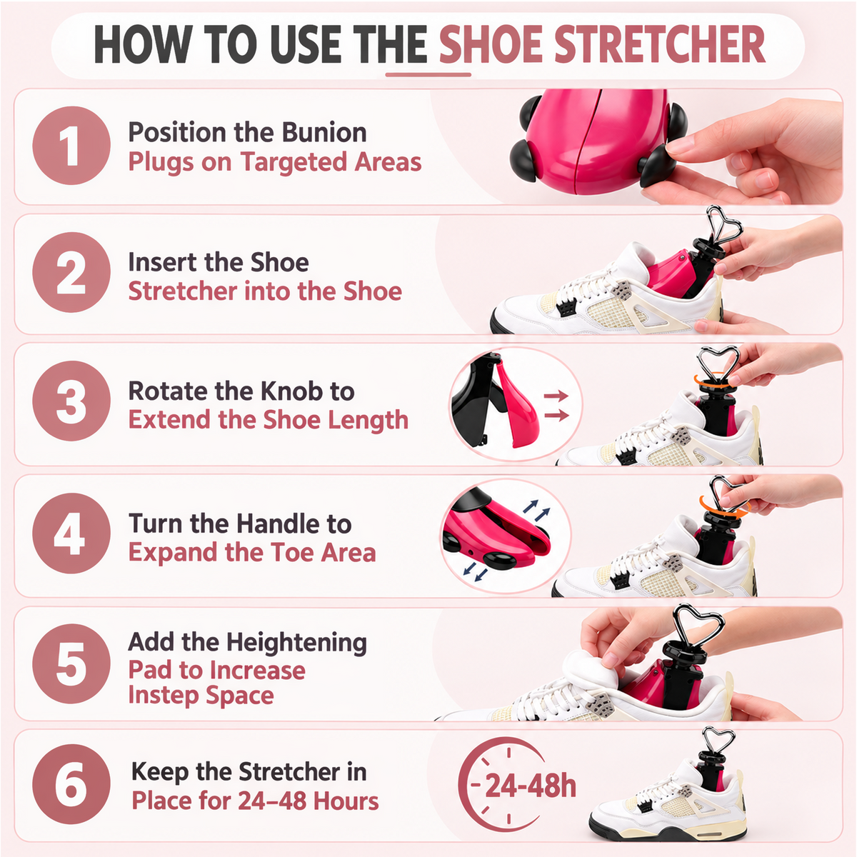 Agesis Shoe Stretcher Women, Boot Stretchers 4-Way Shoe Tree Adjustable Widener Expander Unisex Boots Stretcher Wide Feet (Small, Rose,2pcs)