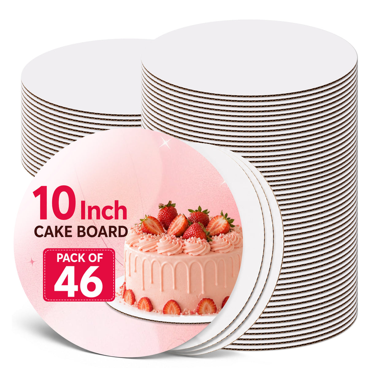 Agesis 46 Pack Cake Boards 10 inch Round, White Cardboard Cake Rounds, Waterproof Oil-Resistant Cake Base Boards for Cupcakes, Pizza, Desserts, Bakery