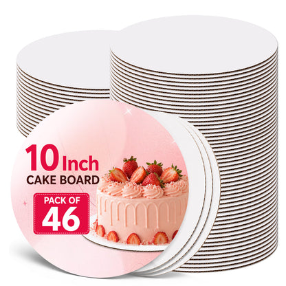 Agesis 46 Pack Cake Boards 10 inch Round, White Cardboard Cake Rounds, Waterproof Oil-Resistant Cake Base Boards for Cupcakes, Pizza, Desserts, Bakery