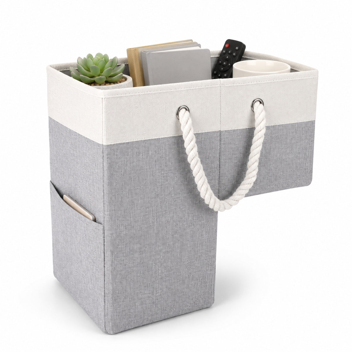 Agesis Stair Basket,Foldable Stair Storage Basket with Cotton Rope Handles 16" Step Staircase Basket for Wooden and Carpeted Stairs(Gray)