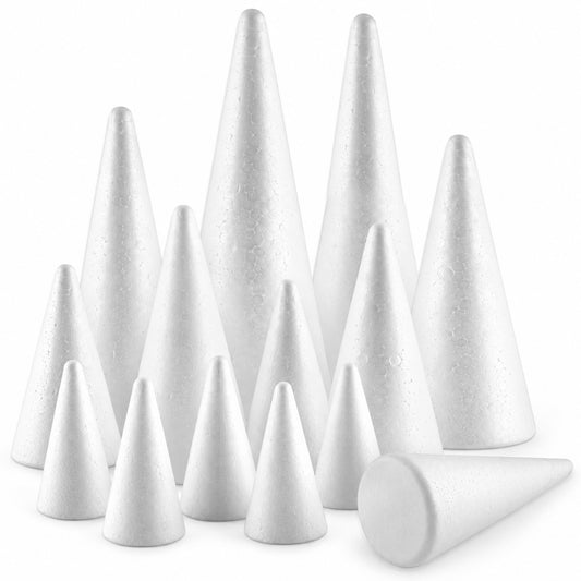 Agesis 14 pack Foam Cones for Crafts, 5 Size White Polystyrene Foam Tree Cones 9.8, 7.9, 5.6, 4.7, 3.1 inch Tall for Diy Art Projects, Christmas Trees, Gnomes, Holiday Decorations