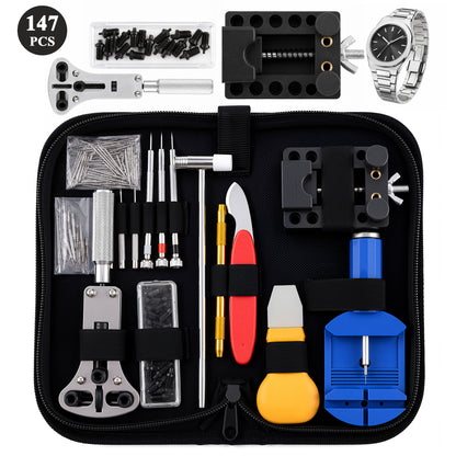 Agesis Watch Repair Kit, 147PCS Watch Link Removal Kit with Watch Band Adjustment Tool, Spring Bar Tool, Watch Case Opener for Battery Replacement and Strap Resizing