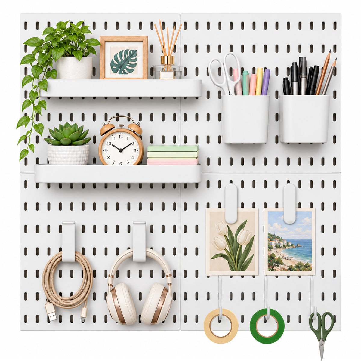 Agesis Peg Board Kit, 4-Pack Modular Pegboard Wall Organizer with Hooks and Bins, for Office, Kitchen, Craft Room and Garage, 22" x 22" Overall Size