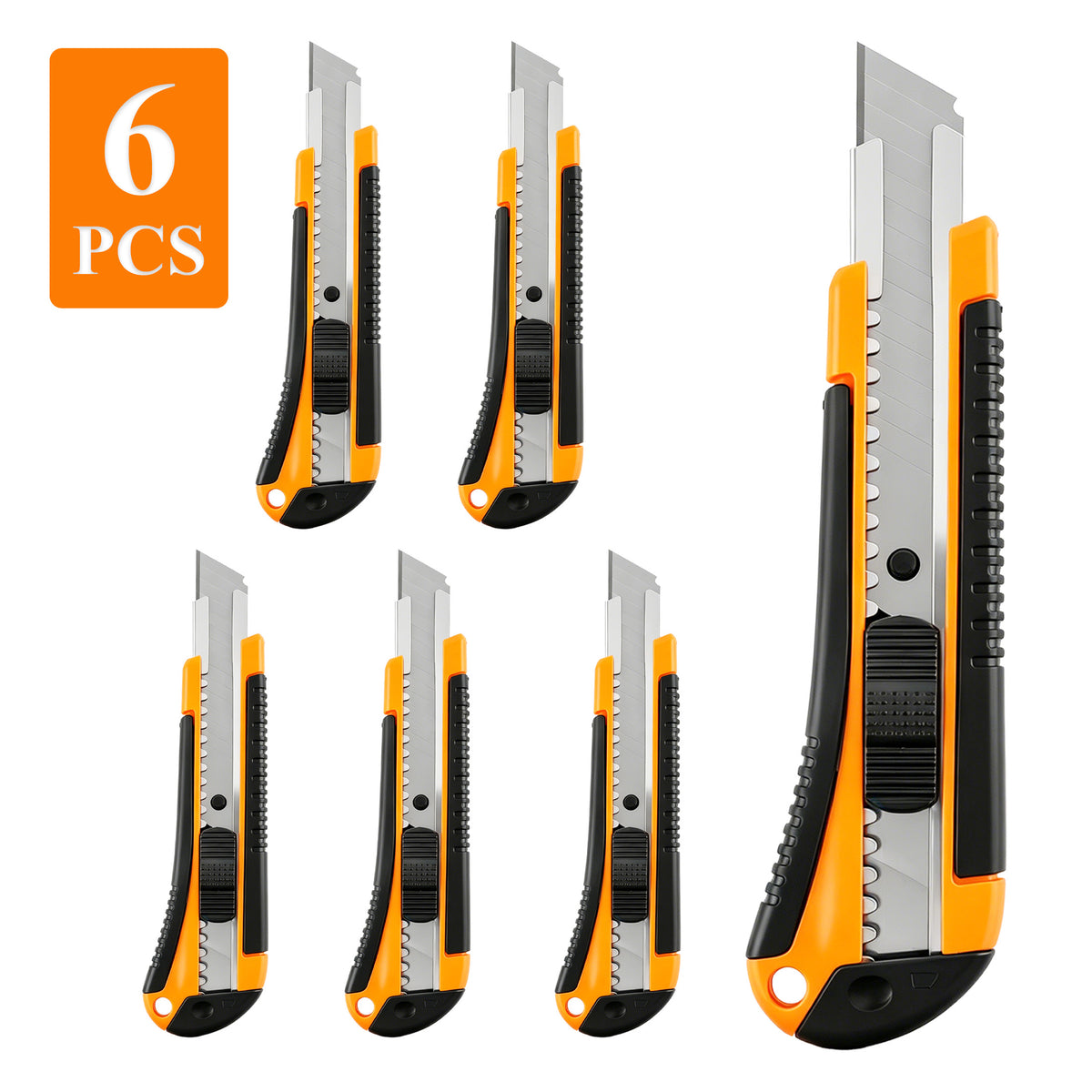 Agesis 6 pack Box Cutter, Retractable Utility Knife with Rubber Grip, Snap-off Razor Blade Box Opener for Cardboard, Cartons, Packages and Crafts