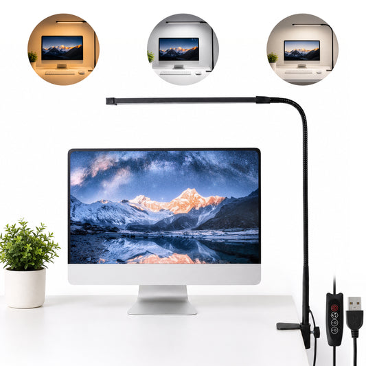 Agesis LED Desk Lamp with Clamp, Eye-Caring Desk Light, 3 Color Modes & 10 Brightness Levels, 360° Flexible Gooseneck for Home Office, Study, Reading