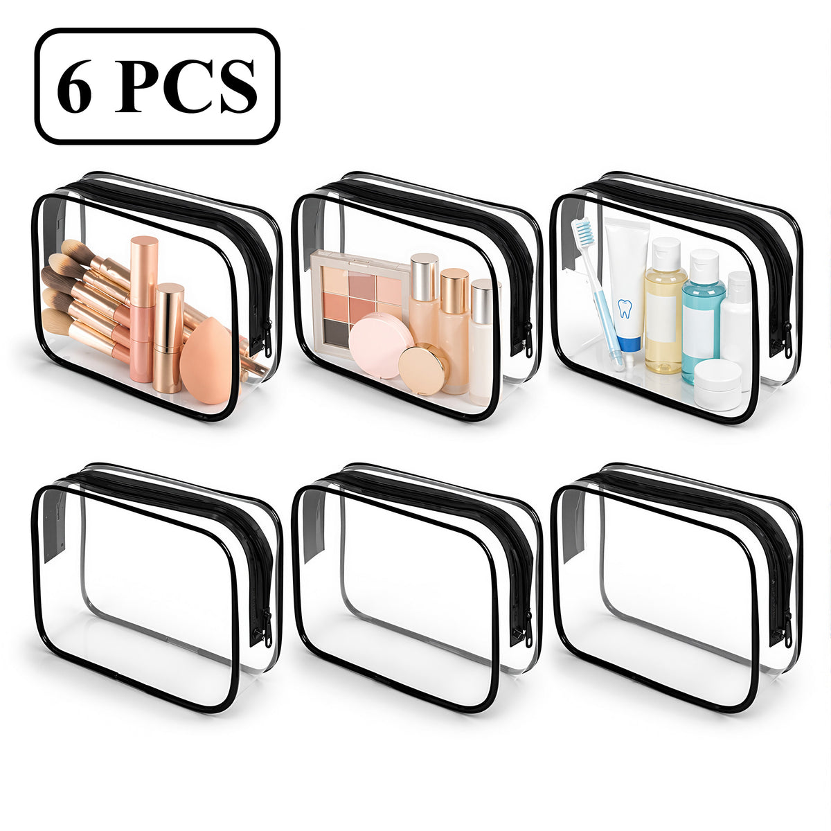Agesis Clear Bag, 6 Pack Clear Makeup Bags with Zipper, Waterproof Travel Toiletry Bags for Women and Men, Ideal for Cosmetics and Toiletries