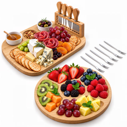 Agesis Large Charcuterie Board Set, Bamboo Cheese Board with Cheese Knife Set and Accessories, Cheese Platter for Entertaining, Parties and Gifts