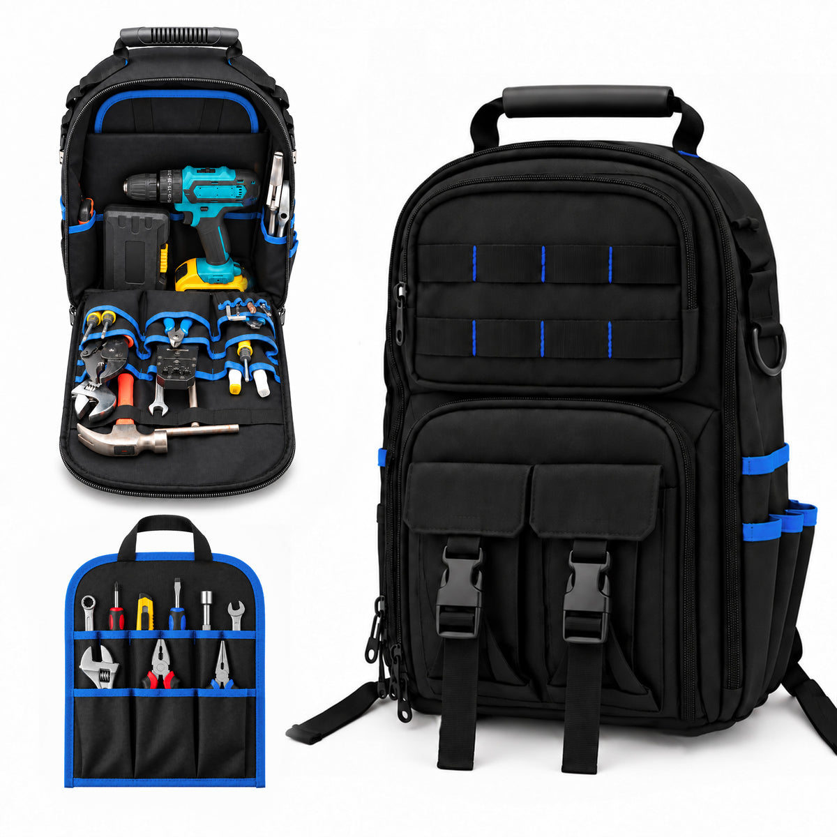 Agesis Tool Backpack with Molded Base, Heavy-Duty Tool Bag with Removable Tool Organizer, Padded Shoulder Straps, Water-Resistant Electrician Backpack for Home Repair & Contractors