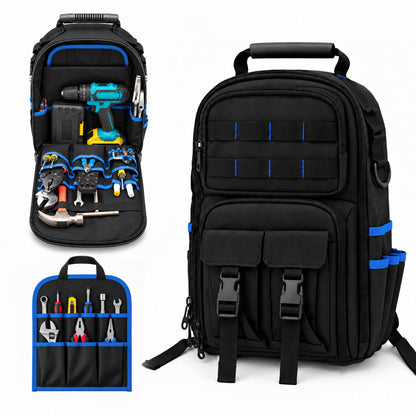 Agesis Tool Backpack with Molded Base, Heavy-Duty Tool Bag with Removable Tool Organizer, Padded Shoulder Straps, Water-Resistant Electrician Backpack for Home Repair & Contractors