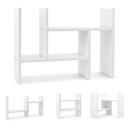 Agesis Desktop Shelf Organizer, Adjustable Wood 2-Tier Storage Rack with Bookshelf Design for Home Office, Study and Workspace, White