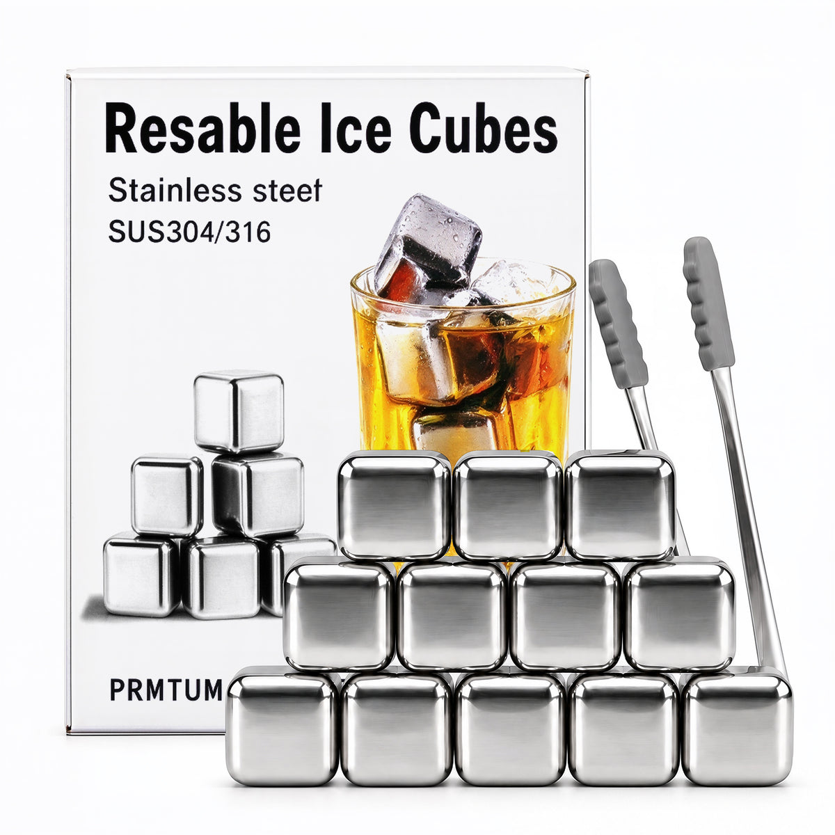 Agesis Whiskey Stones 12 Pack, Reusable Stainless Steel Ice Cubes with Storage Case & Tongs, Drink Chillers for Whiskey, Gift for Men, Dad & Boyfriend