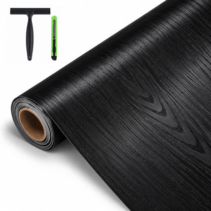 Agesis Black Wood Peel and Stick Wallpaper, Black Contact Paper 17.7" x 236", Waterproof Self-Adhesive Removable Thick Vinyl Wrap, Renter Friendly Wallpaper for Bathroom Kitchen Cabinets