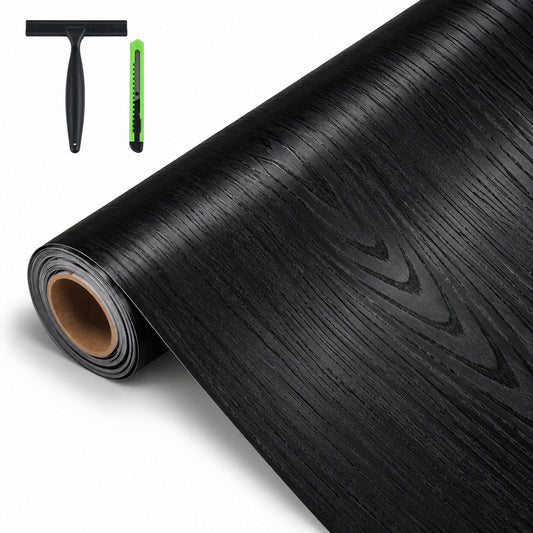 Agesis Black Wood Peel and Stick Wallpaper, Black Contact Paper 17.7" x 236", Waterproof Self-Adhesive Removable Thick Vinyl Wrap, Renter Friendly Wallpaper for Bathroom Kitchen Cabinets