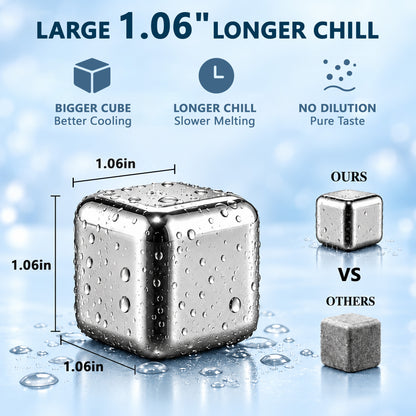 Agesis Whiskey Stones 12 Pack, Reusable Stainless Steel Ice Cubes with Storage Case & Tongs, Drink Chillers for Whiskey, Gift for Men, Dad & Boyfriend
