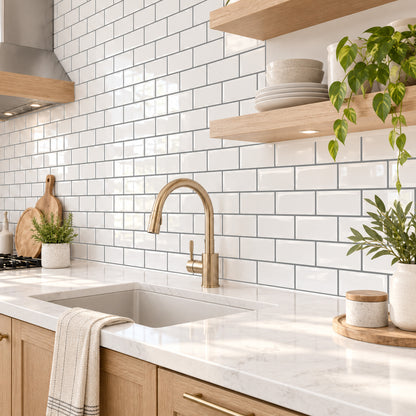 Agesis Peel and Stick Backsplash, Thicker Design Self Adhesive Backsplash Tiles, Stick on Subway Tile for Kitchen Bathroom Laundry, White, 12 x 12 inch, 10 Sheets