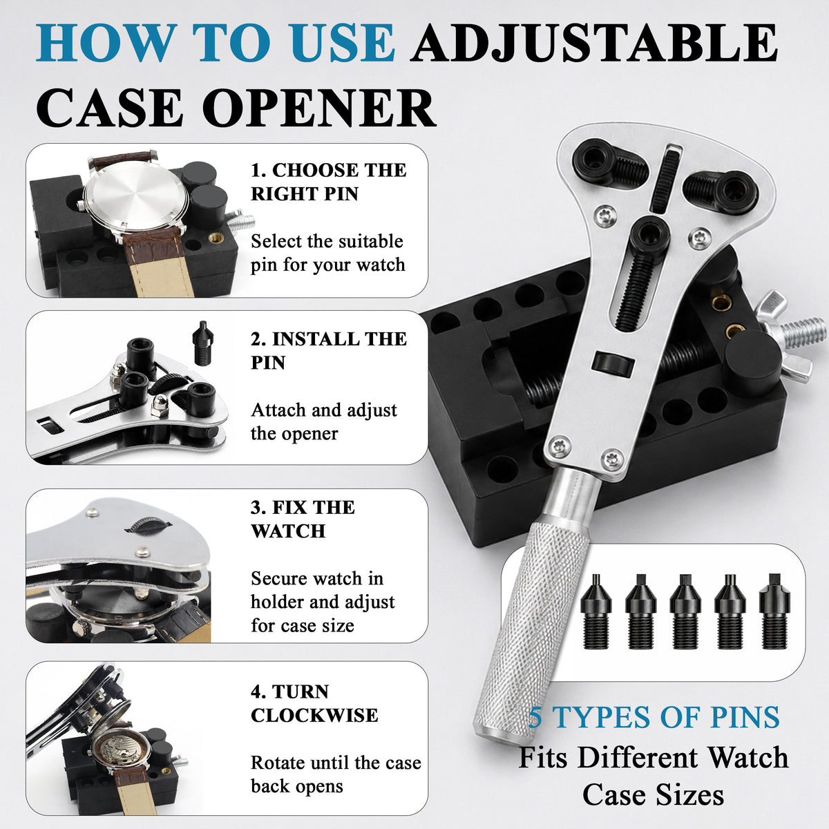 Agesis Watch Repair Kit, 147PCS Watch Link Removal Kit with Watch Band Adjustment Tool, Spring Bar Tool, Watch Case Opener for Battery Replacement and Strap Resizing