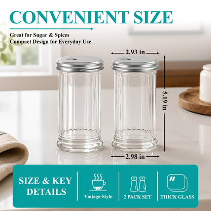 Agesis 2 Pack 12oz Glass Sugar Dispenser, Pourer and Shaker with Flip Top Lid, Clear Container for Coffee Bar, Cinnamon, Salt and Spices