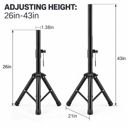 Agesis Speaker Stands 2 Pack, Height Adjustable 26–43 Inch Tripod Speaker Stand, 35mm Universal Mount with Safety Pin & Knob Lock for DJ, PA, Studio, Home