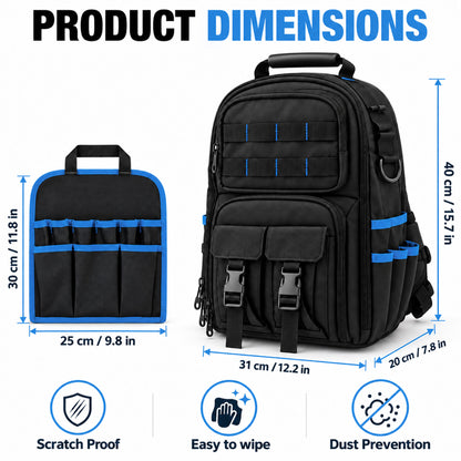Agesis Tool Backpack with Molded Base, Heavy-Duty Tool Bag with Removable Tool Organizer, Padded Shoulder Straps, Water-Resistant Electrician Backpack for Home Repair & Contractors