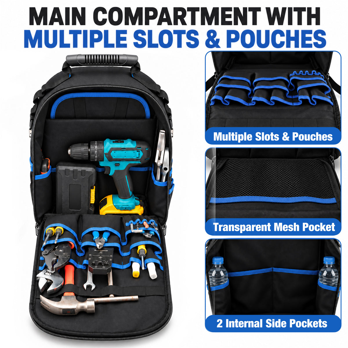 Agesis Tool Backpack with Molded Base, Heavy-Duty Tool Bag with Removable Tool Organizer, Padded Shoulder Straps, Water-Resistant Electrician Backpack for Home Repair & Contractors