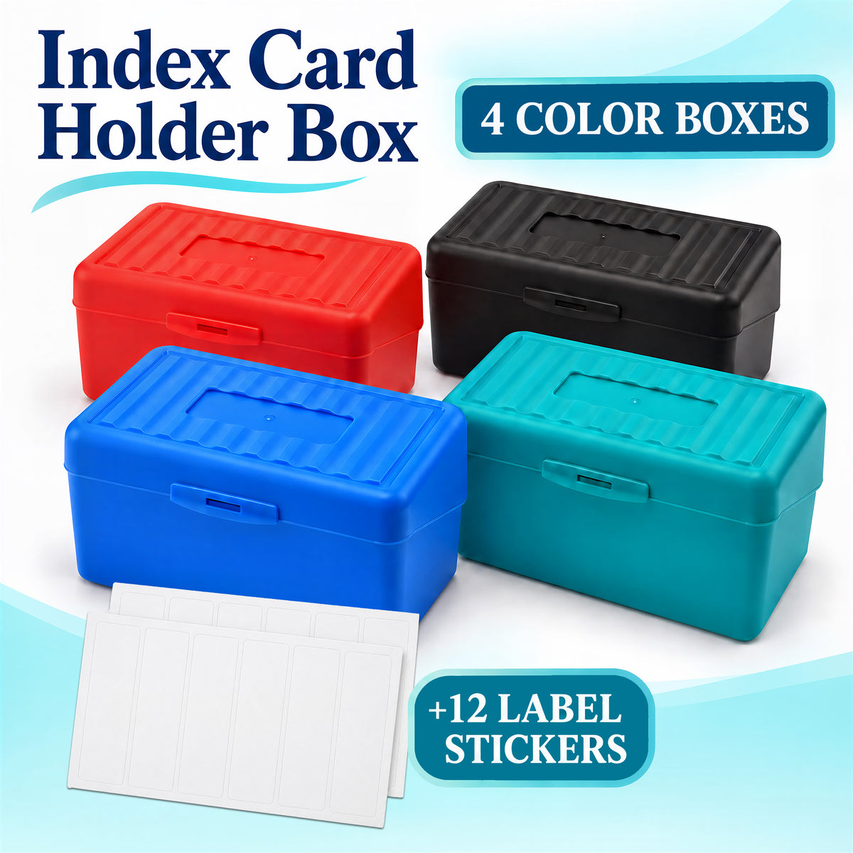 Agesis Index Card Holder 3x5, Flash Note Card Holder, Index Card Box Organizer Case, 4 packs (Black, Red, Green, Blue)