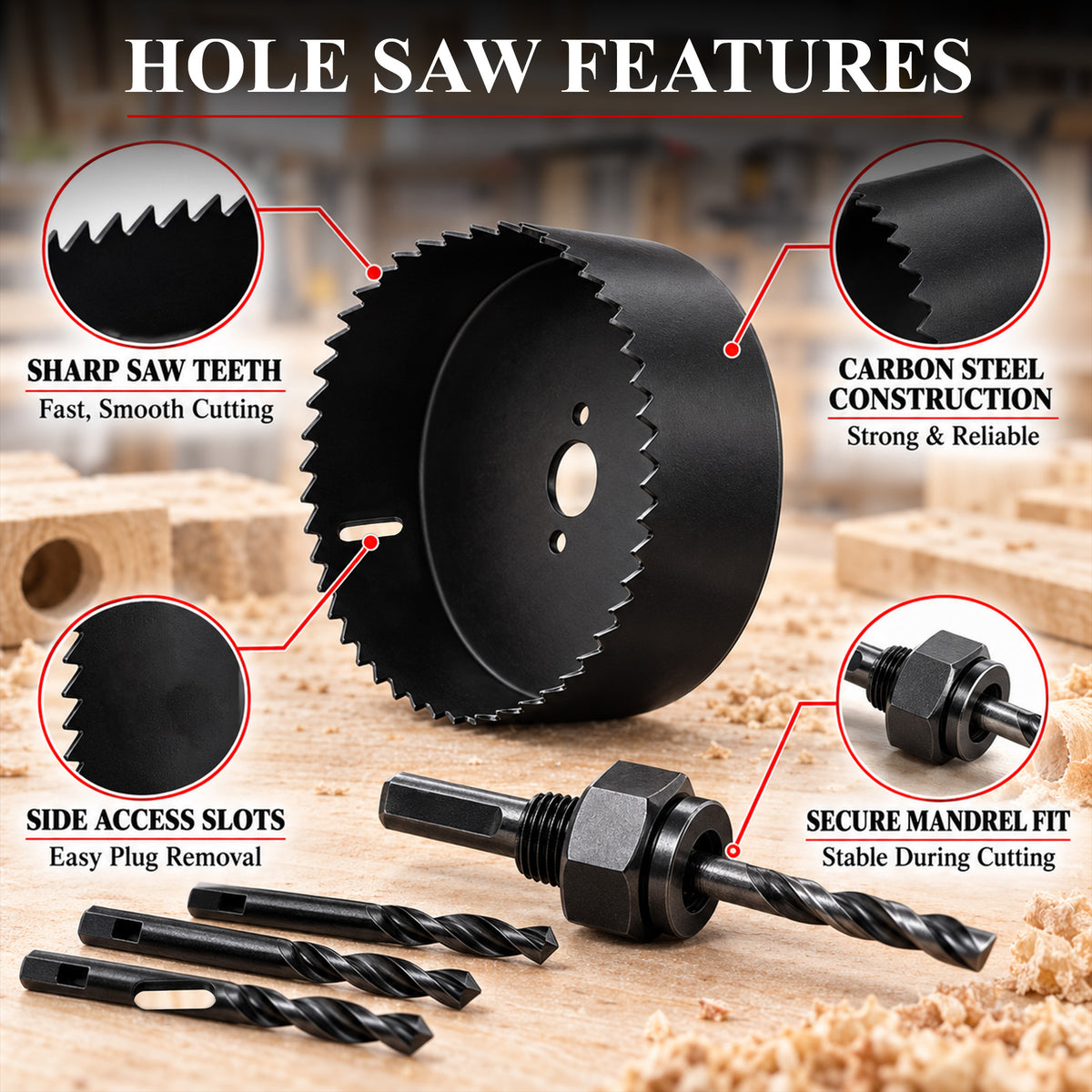 Agesis Hole Saw Kit, 24 PCS Hole Saw Set with 14 Saw Blades 3/4"-6" (19-152mm), Mandrels and Drill Bits for Drywall, Soft Wood, Plywood, PVC and Plastic