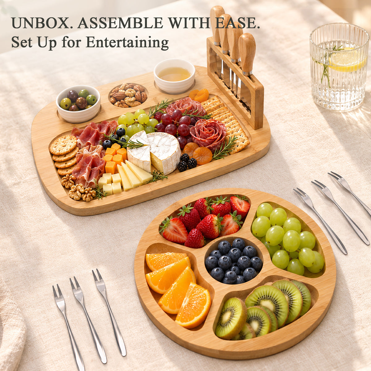 Agesis Large Charcuterie Board Set, Bamboo Cheese Board with Cheese Knife Set and Accessories, Cheese Platter for Entertaining, Parties and Gifts