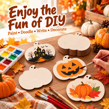 Agesis 70 Pack Wooden Pumpkin for Crafts, 3.5 x 3 inch Blank Pre-drilled Wood Pumpkins Cutouts for Painting, DIY Crafts, Fall Decor, Halloween and Thanksgiving Ornaments