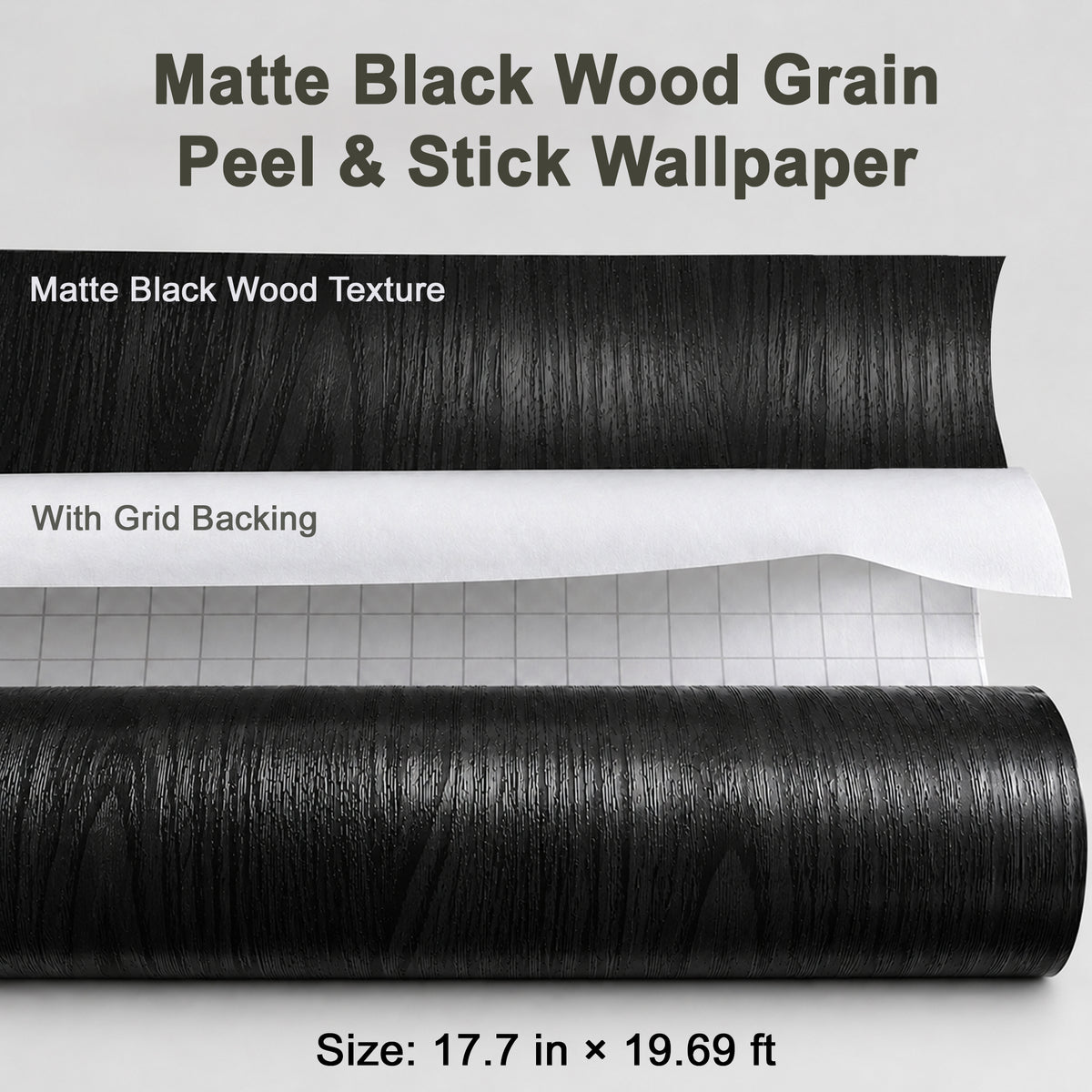 Agesis Black Wood Peel and Stick Wallpaper, Black Contact Paper 17.7" x 236", Waterproof Self-Adhesive Removable Thick Vinyl Wrap, Renter Friendly Wallpaper for Bathroom Kitchen Cabinets