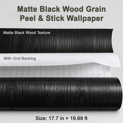 Agesis Black Wood Peel and Stick Wallpaper, Black Contact Paper 17.7" x 236", Waterproof Self-Adhesive Removable Thick Vinyl Wrap, Renter Friendly Wallpaper for Bathroom Kitchen Cabinets