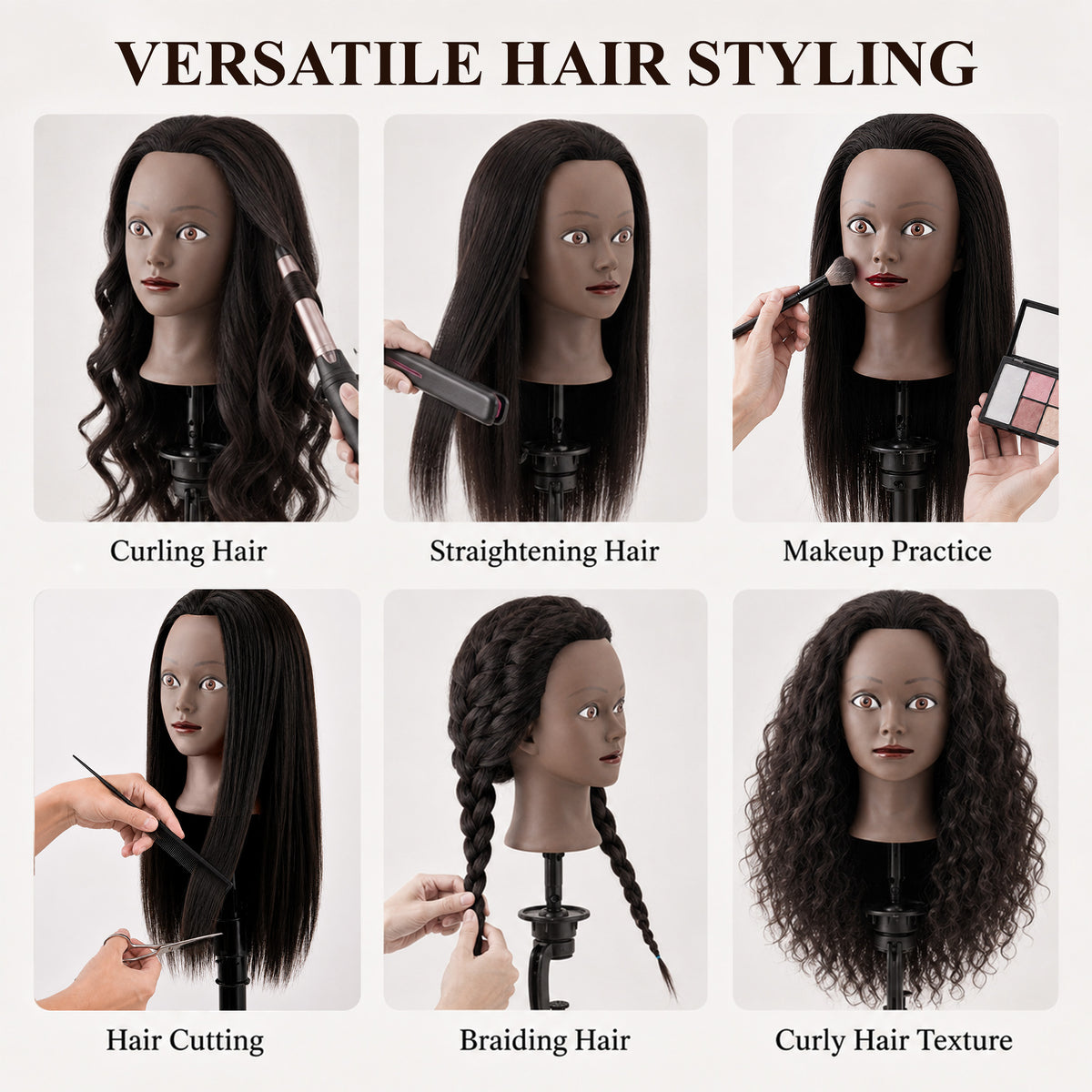 Agesis 21" Mannequin Head with Real Hair, Cosmetology Hair Mannequin Training Head for Hair Styling, Braiding and Hairdressing Practice, Manikin Doll Head with Table Clamp Holder and Tools (Black)