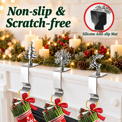 Agesis Christmas Stocking Holders for Mantle, Set of 6, Sturdy Metal Stocking Hangers for Mantel, Cute Lightweight Silver Xmas Mantle Hooks for Fireplace Window Counter