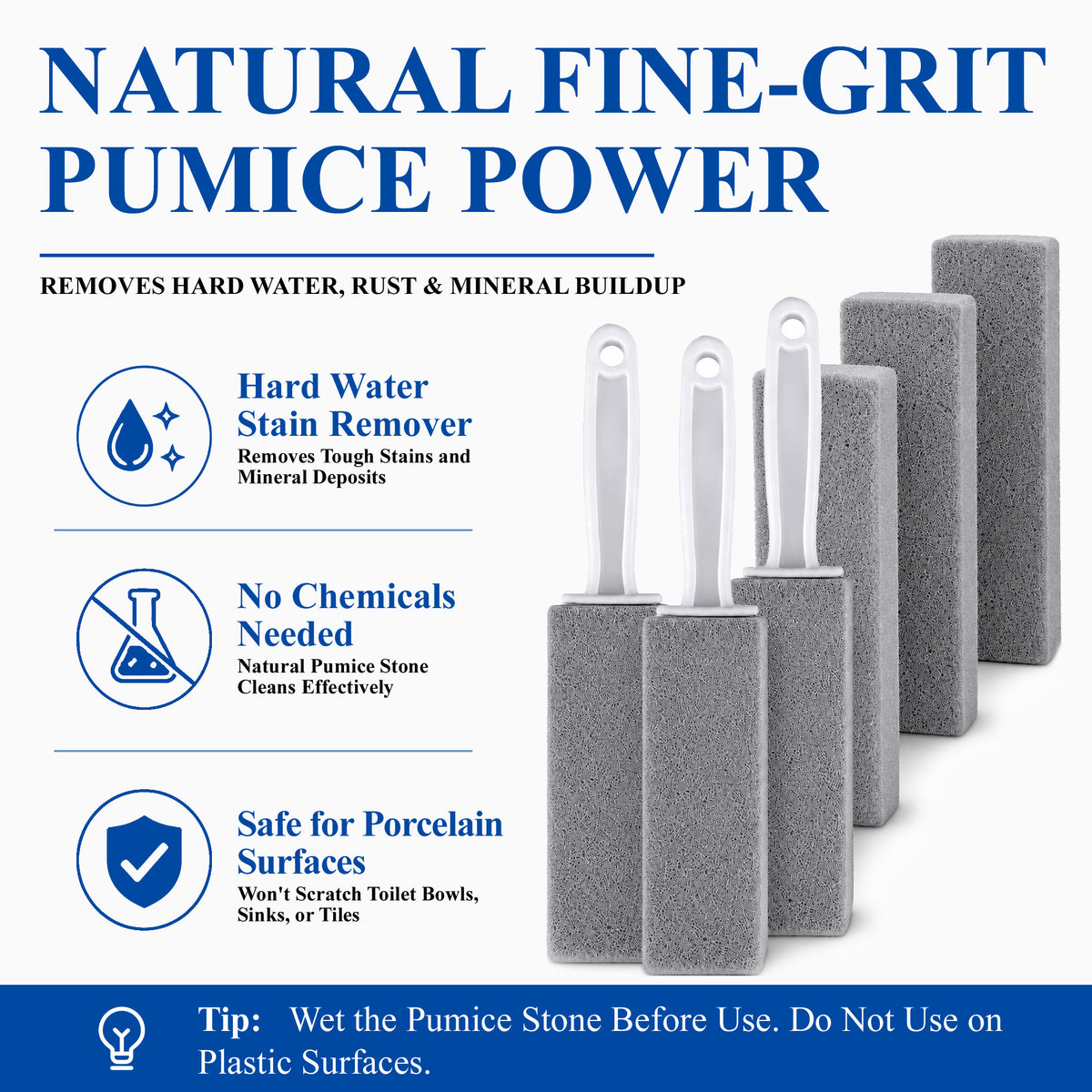 Agesis Pumice Stone Toilet Bowl Cleaner, 6 Pack Long Handle Pumice Stone with 3 Handle Stones & 3 Handheld Cleaning Blocks, Hard Water Ring Remover for Toilet, Tub & Sink
