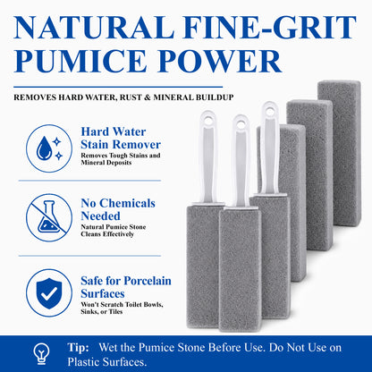 Agesis Pumice Stone Toilet Bowl Cleaner, 6 Pack Long Handle Pumice Stone with 3 Handle Stones & 3 Handheld Cleaning Blocks, Hard Water Ring Remover for Toilet, Tub & Sink