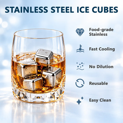 Agesis Whiskey Stones 12 Pack, Reusable Stainless Steel Ice Cubes with Storage Case & Tongs, Drink Chillers for Whiskey, Gift for Men, Dad & Boyfriend