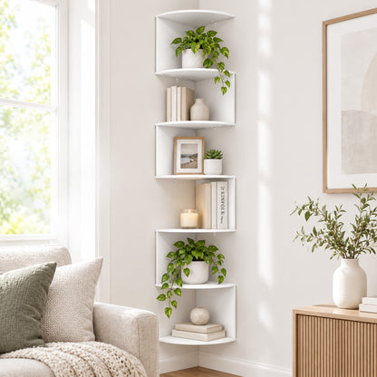Agesis Corner Shelf Wall Mounted, 7 Tier Floating Shelves for Wall, Corner Storage Display for Bedroom, Living Room, Bathroom (White)