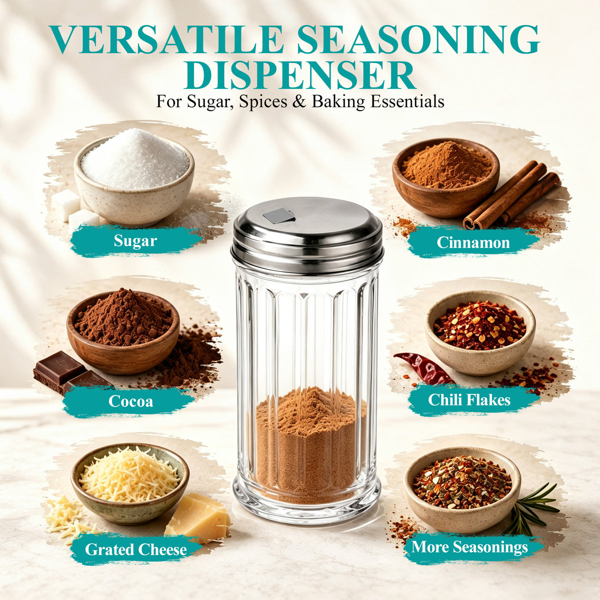 Agesis 2 Pack 12oz Glass Sugar Dispenser, Pourer and Shaker with Flip Top Lid, Clear Container for Coffee Bar, Cinnamon, Salt and Spices