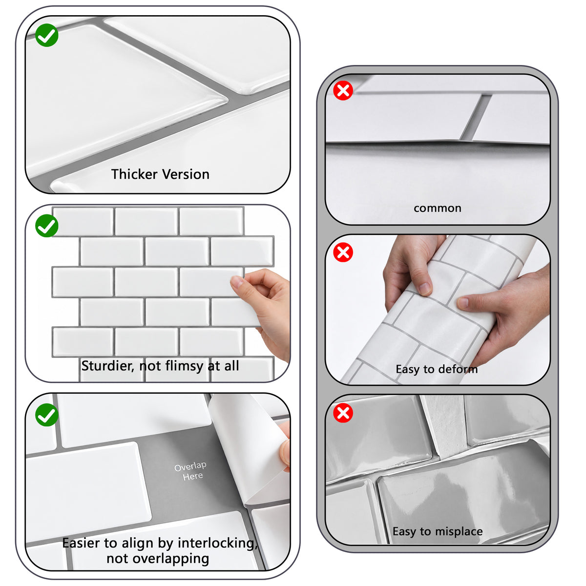 Agesis Peel and Stick Backsplash, Thicker Design Self Adhesive Backsplash Tiles, Stick on Subway Tile for Kitchen Bathroom Laundry, White, 12 x 12 inch, 10 Sheets