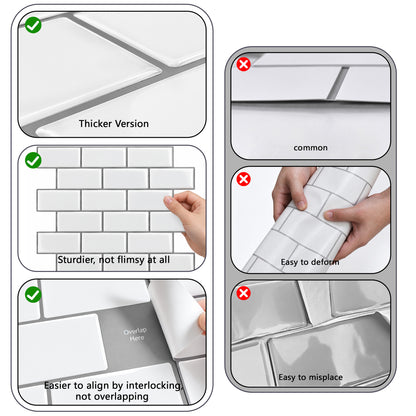 Agesis Peel and Stick Backsplash, Thicker Design Self Adhesive Backsplash Tiles, Stick on Subway Tile for Kitchen Bathroom Laundry, White, 12 x 12 inch, 10 Sheets