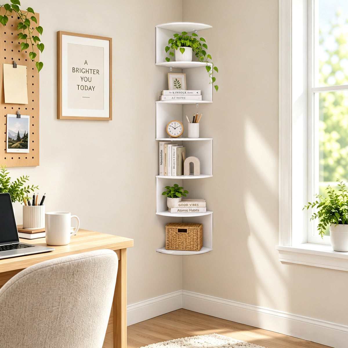 Agesis Corner Shelf Wall Mounted, 7 Tier Floating Shelves for Wall, Corner Storage Display for Bedroom, Living Room, Bathroom (White)