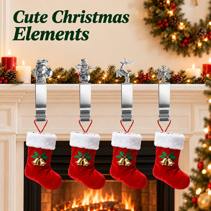 Agesis Christmas Stocking Holders for Mantle, Set of 6, Sturdy Metal Stocking Hangers for Mantel, Cute Lightweight Silver Xmas Mantle Hooks for Fireplace Window Counter