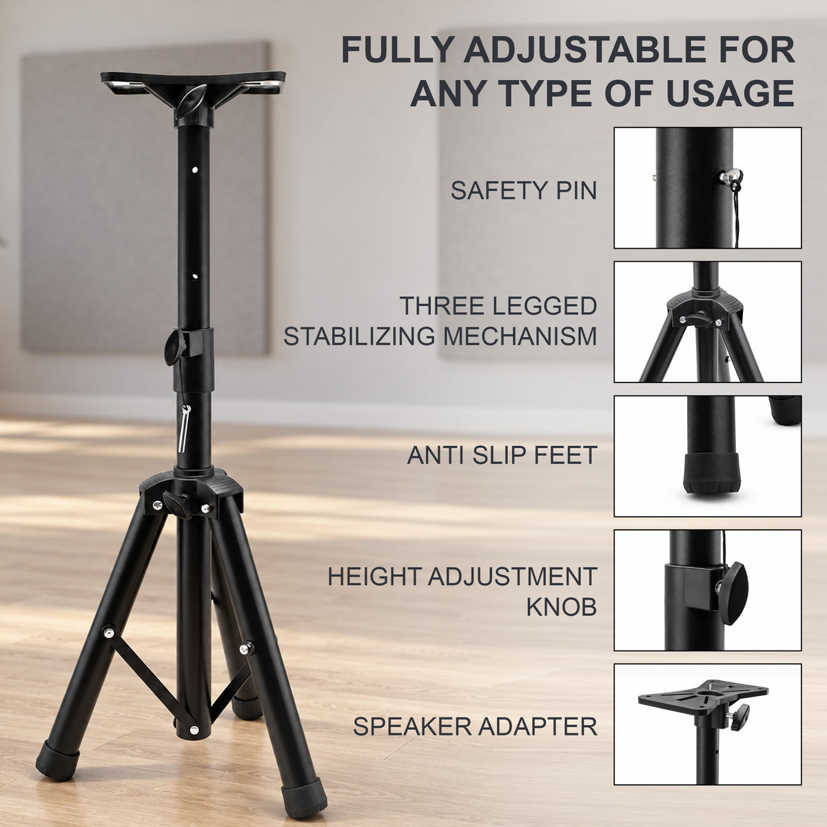 Agesis Speaker Stands 2 Pack, Height Adjustable 26–43 Inch Tripod Speaker Stand, 35mm Universal Mount with Safety Pin & Knob Lock for DJ, PA, Studio, Home