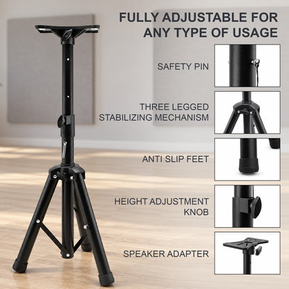 Agesis Speaker Stands 2 Pack, Height Adjustable 26–43 Inch Tripod Speaker Stand, 35mm Universal Mount with Safety Pin & Knob Lock for DJ, PA, Studio, Home