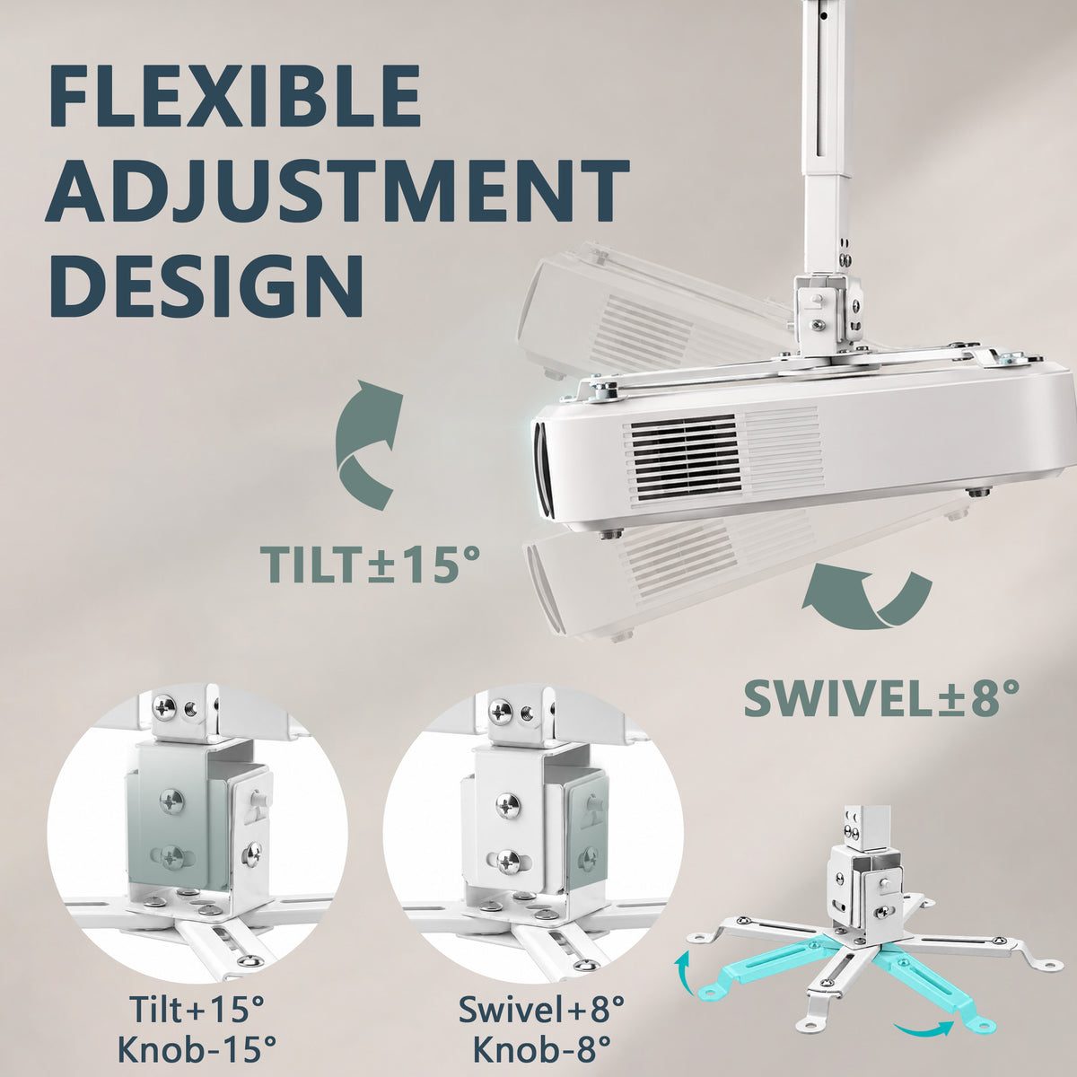 Agesis Projector Ceiling/Wall Mount, Universal 3-in-1 Height Adjustable Bracket with Extension Pole, Supports up to 33 lbs for Home Office