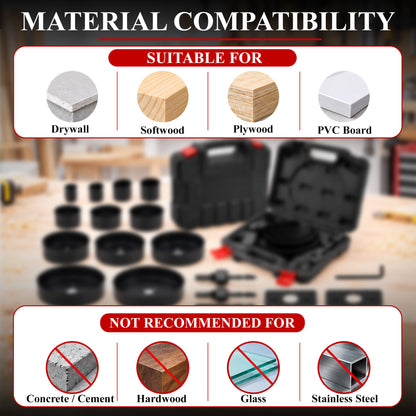 Agesis Hole Saw Kit, 24 PCS Hole Saw Set with 14 Saw Blades 3/4"-6" (19-152mm), Mandrels and Drill Bits for Drywall, Soft Wood, Plywood, PVC and Plastic