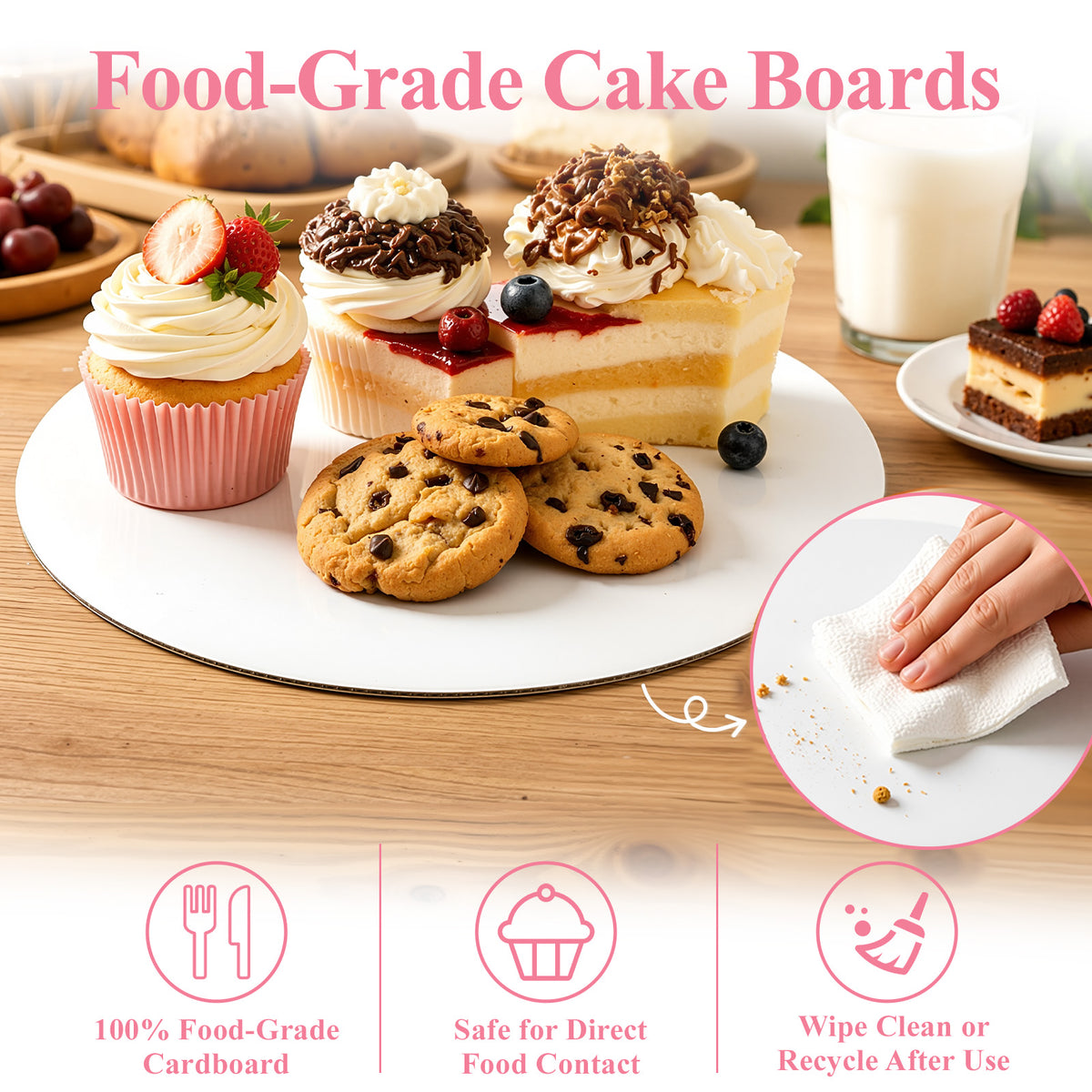 Agesis 46 Pack Cake Boards 10 inch Round, White Cardboard Cake Rounds, Waterproof Oil-Resistant Cake Base Boards for Cupcakes, Pizza, Desserts, Bakery